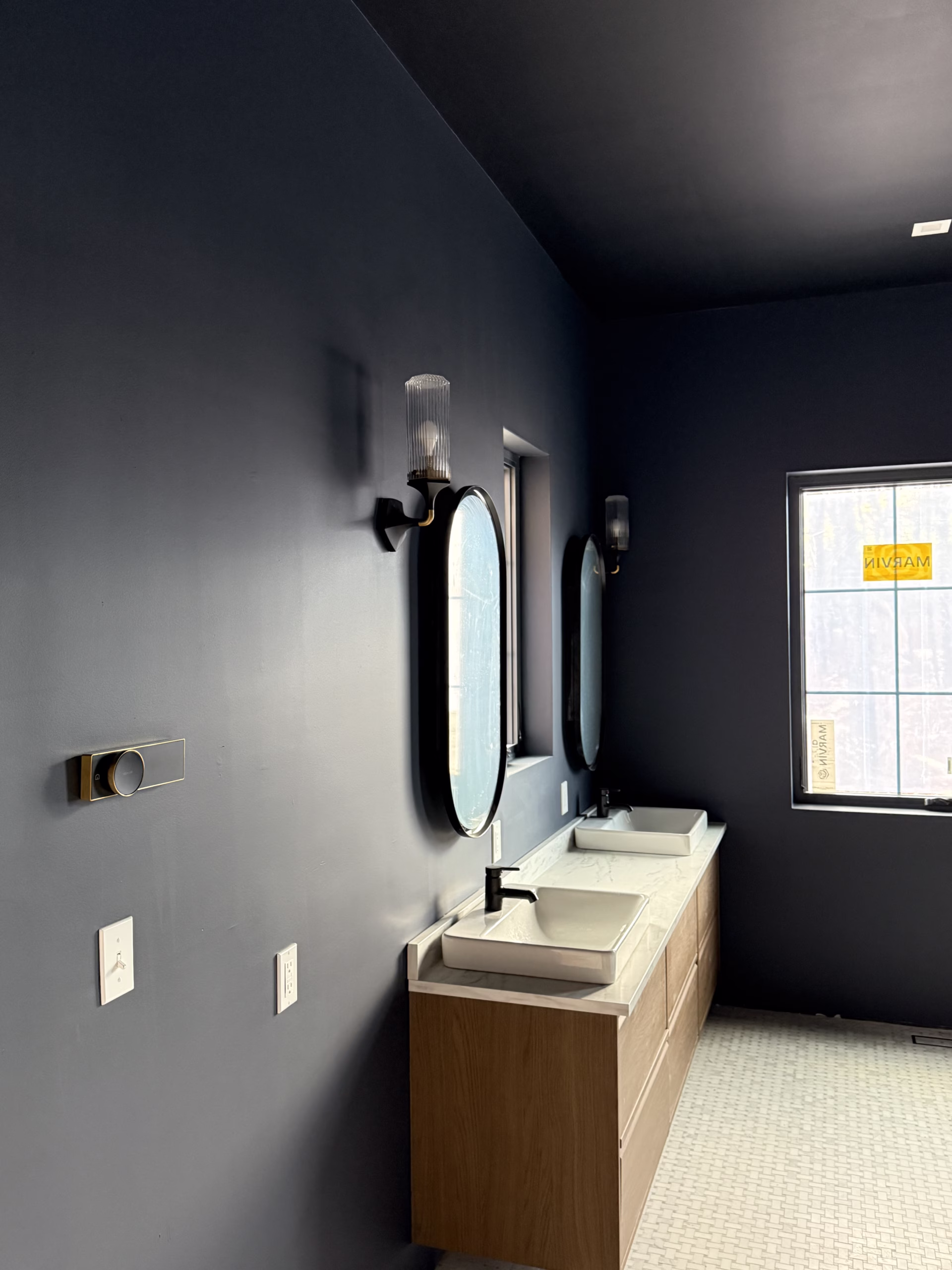 Bathroom walls and ceiling painted with Benjamin Moore Bath and Spa in Newtown CT