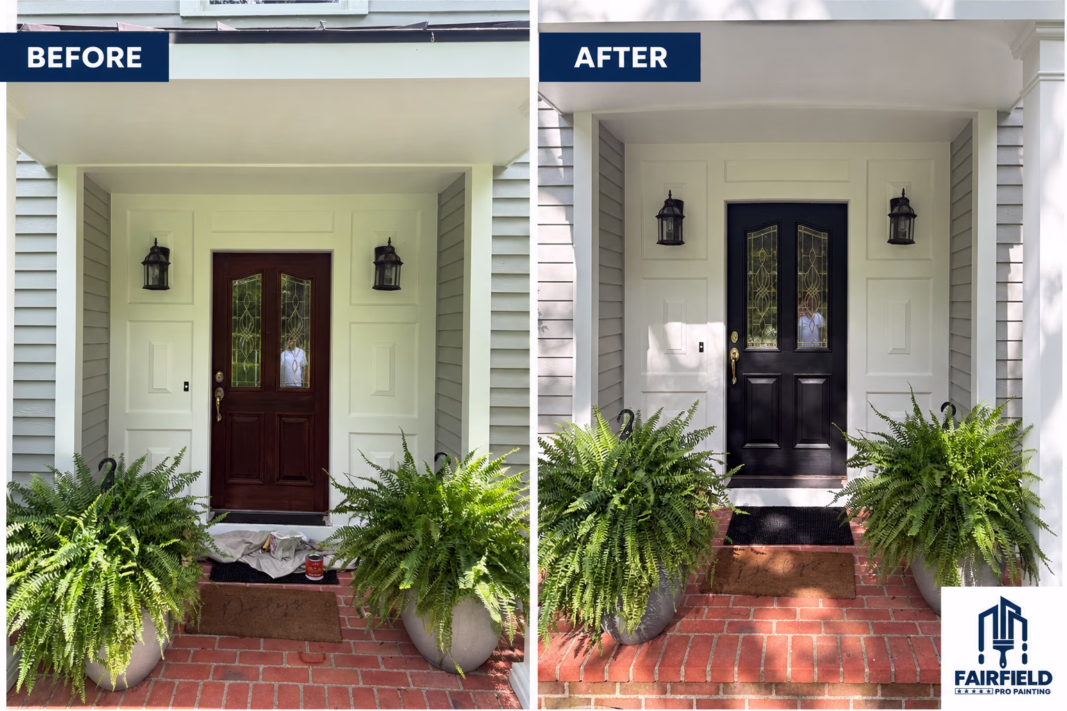 Before and after exterior painting in Newtown CT by Fairfield Pro Painting