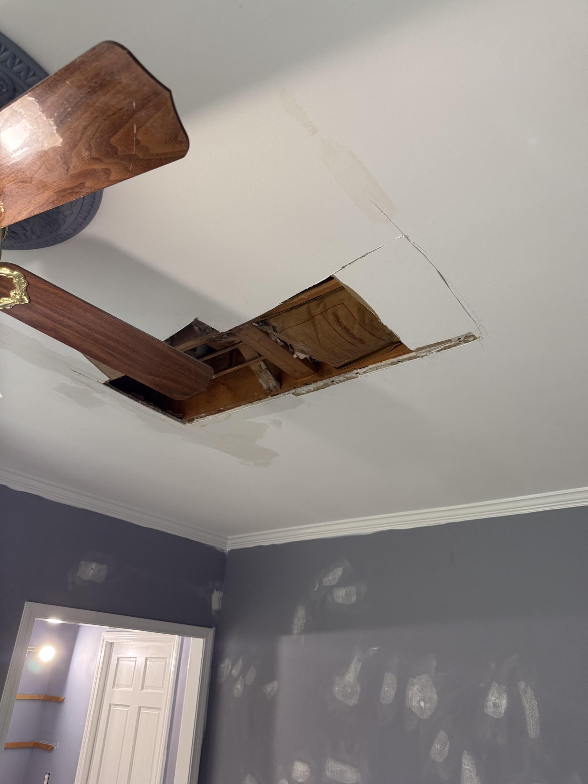 Drywall ceiling repair during bedroom painting project in Bethlehem CT
