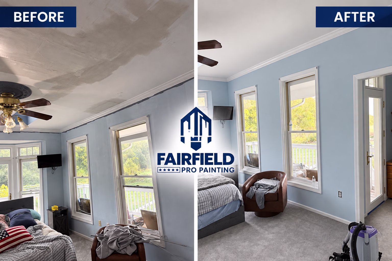 Bedroom Drywall Ceiling Repair & Interior Painting in Bethlehem, CT