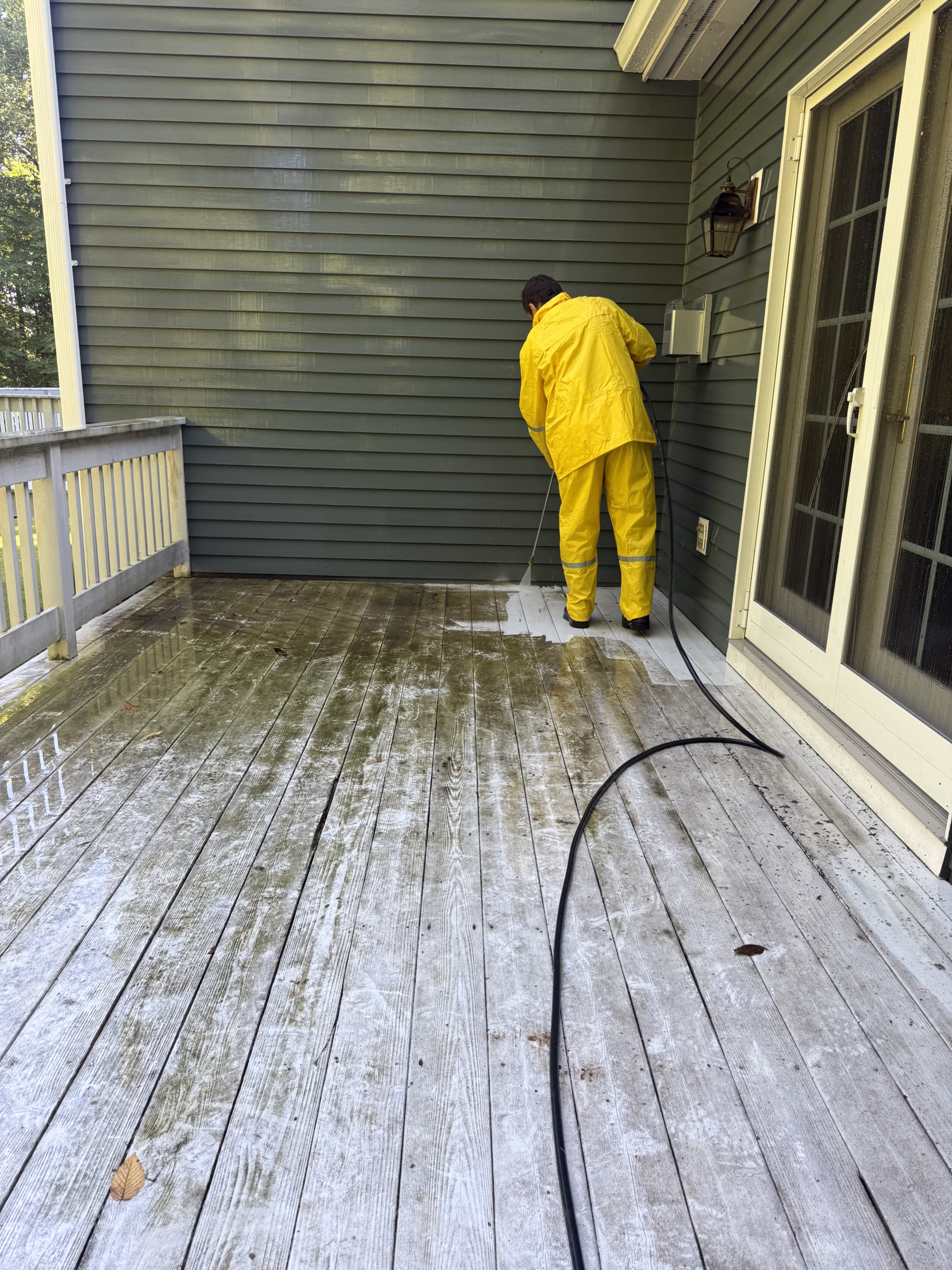 Power washing preparation for deck renovation in Redding CT