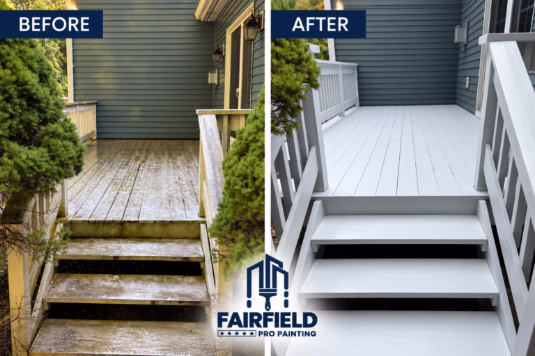 Deck renovation before and after in Redding CT by Fairfield Pro Painting