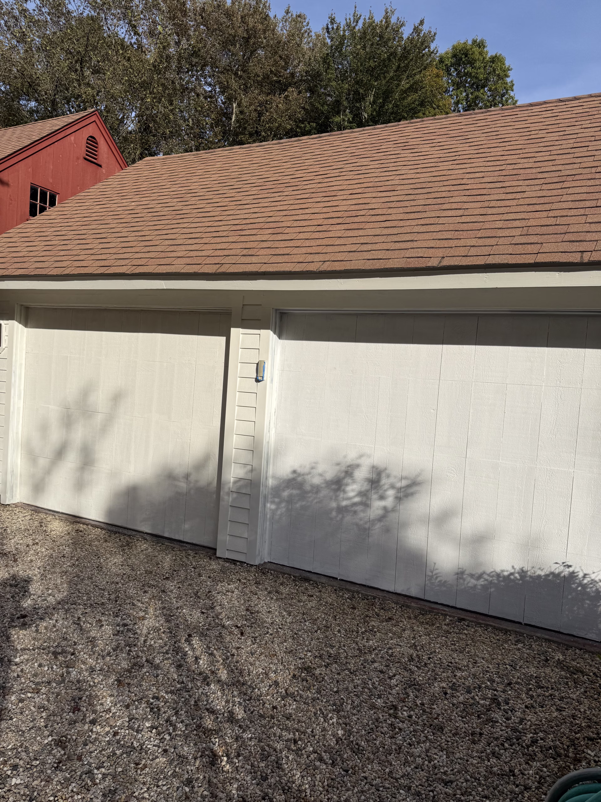 Freshly painted garage doors and trim in Roxbury CT