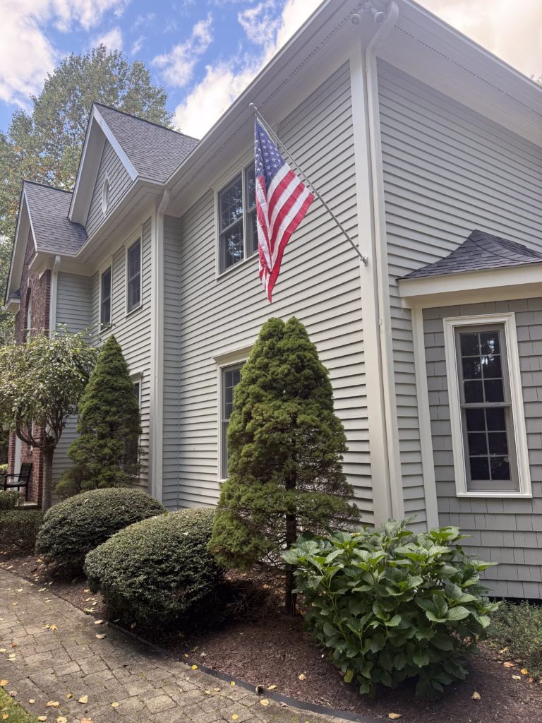 Finished exterior trim painting in Newtown CT after carpentry repairs