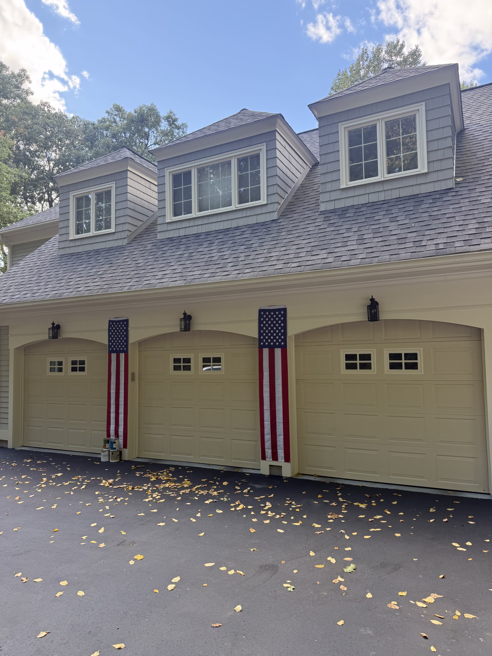 Garage exterior trim painted with Benjamin Moore Soft Gloss in Newtown CT