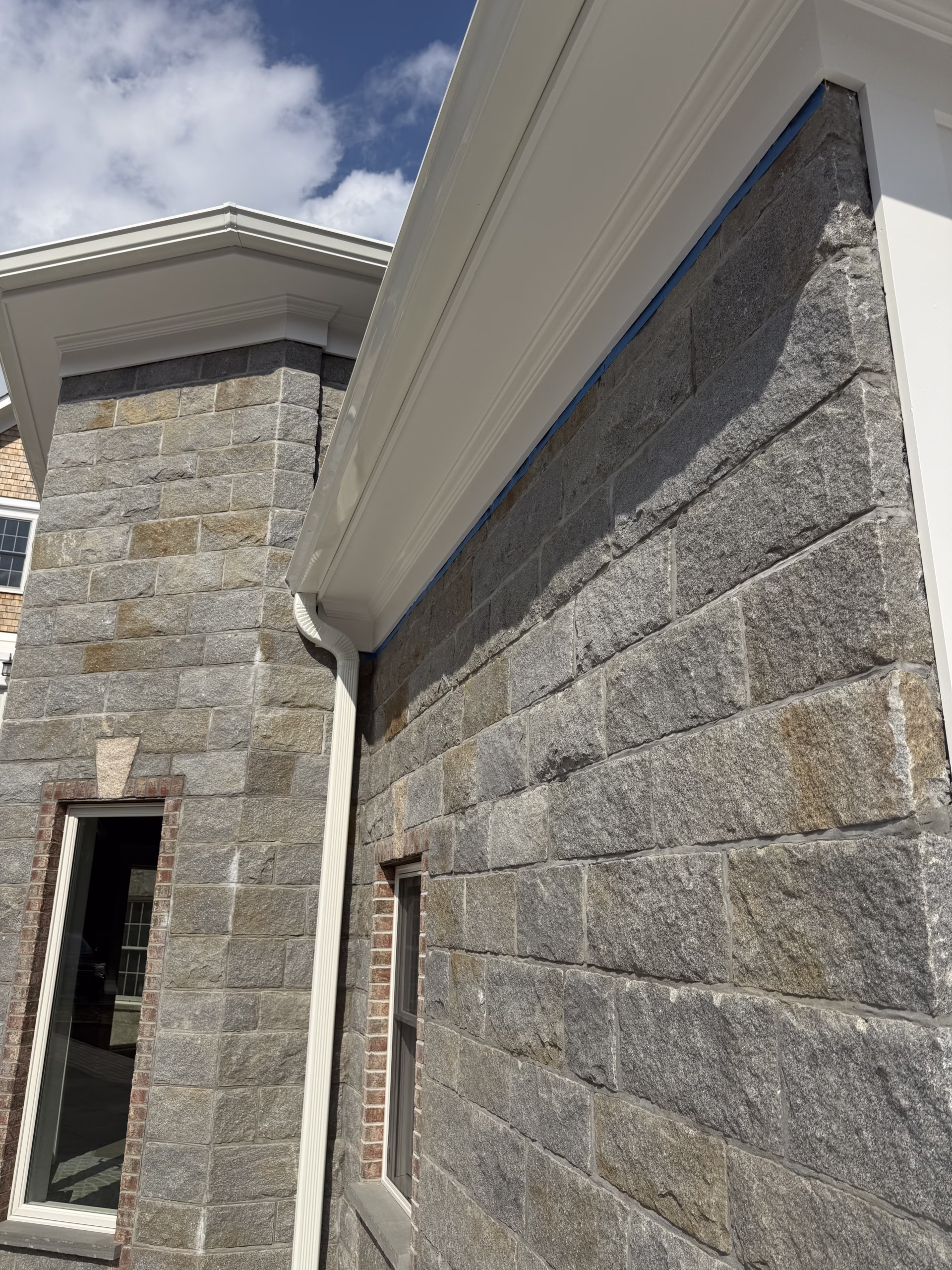 Benjamin Moore white soft gloss exterior trim painting in Middlebury CT